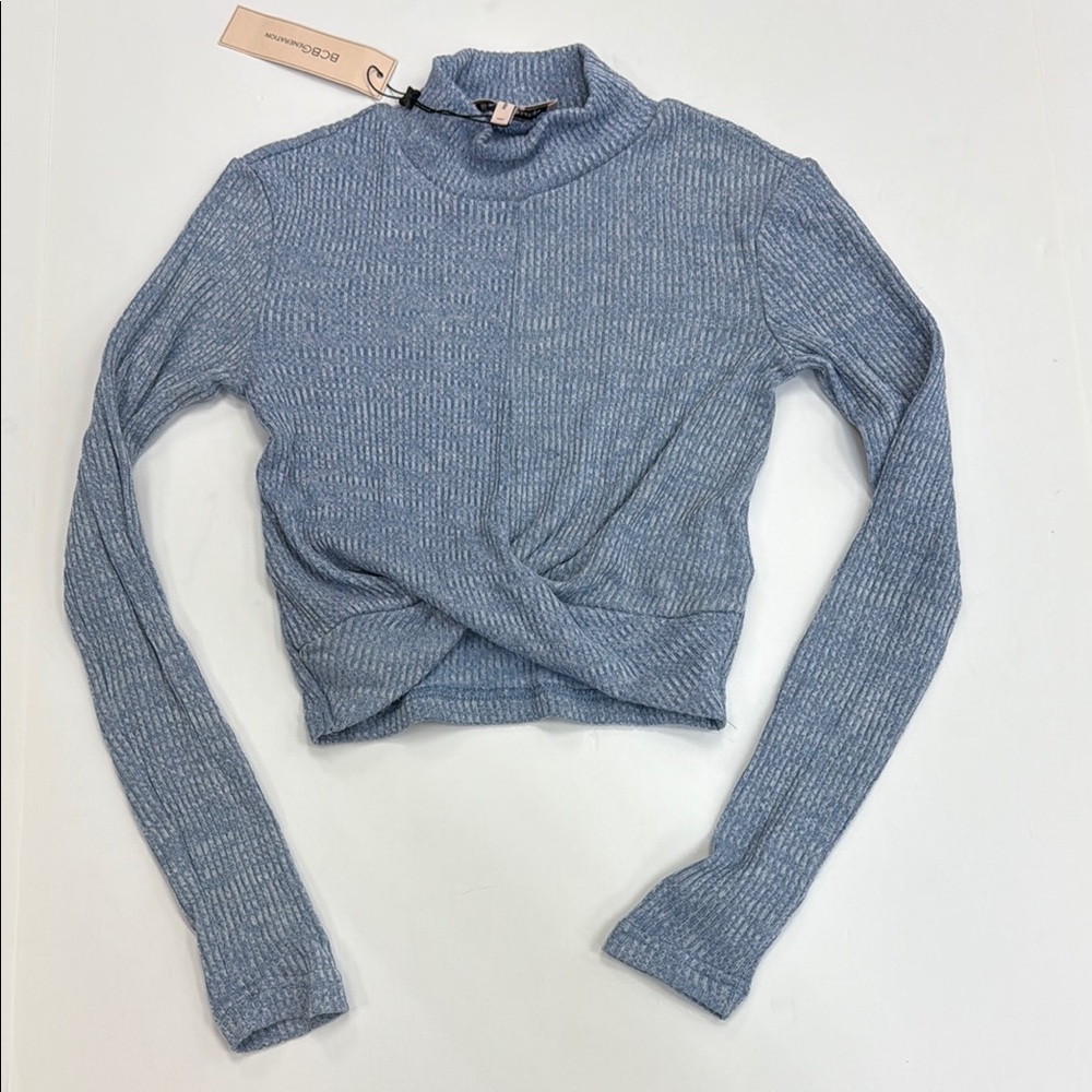 BCBGeneration 1UXX5T19 Blue Ribbed Crop Top NWT
